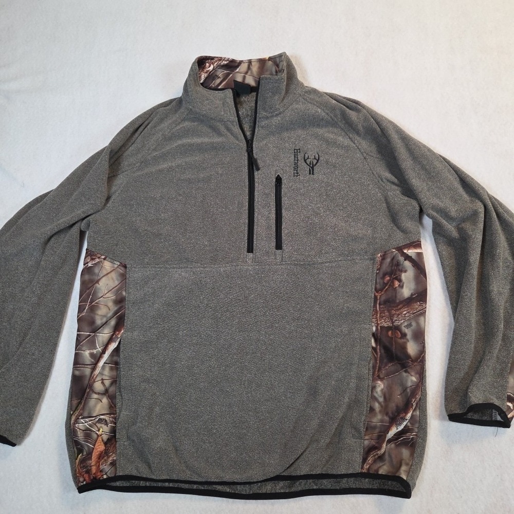Huntworth Camo Pullover 1/2 Zip Fleece Sweater Mens XXL Gray Hunting Outdoors
